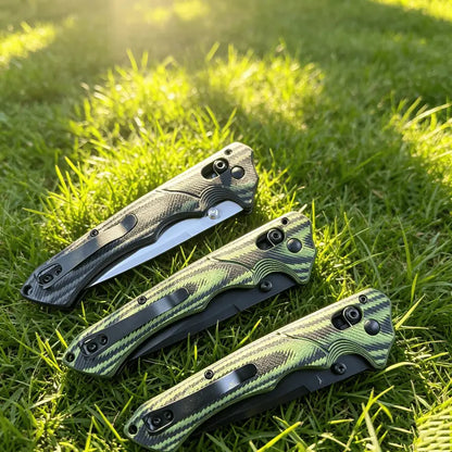 1401 Premium Folding Portable Knife : Features a high-quality textured handle with a non-slip striped grip. The blade is robust and durable—an ideal choice for camping, outdoor activities, and hiking.